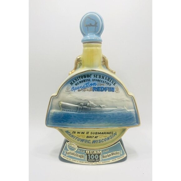 Jim Beam Decanter Whiskey Bottle Manitowoc Submarine Operation Redfin 1970 WWII - Picture 1 of 5